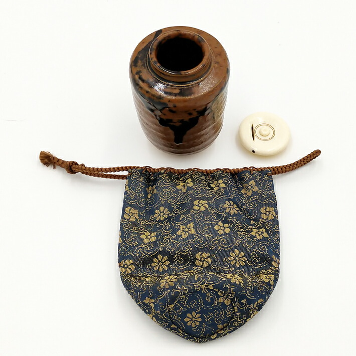 加藤春鼎作 古瀬戸 茶入 共箱 仕服付 茶道具 瀬戸肩衝茶入 加藤作助造