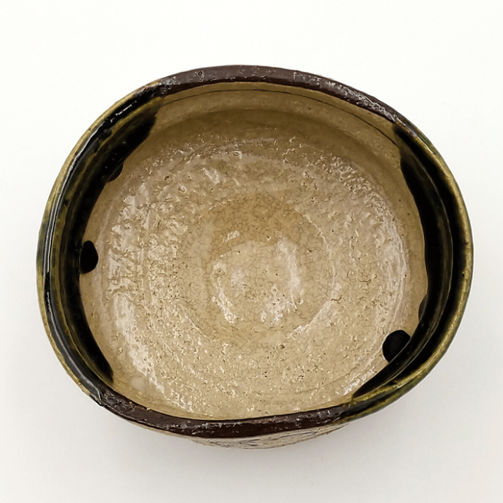 山口錠鉄 織部茶入 初代山口錠鐵（織部轡抹茶茶碗）