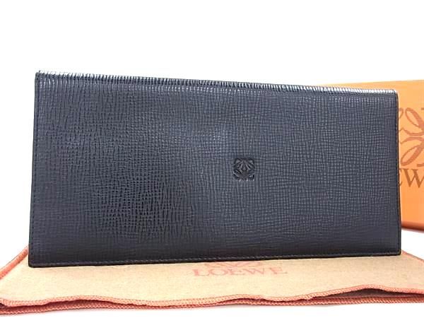 LOEWE ブラック レザー カードケース長財布