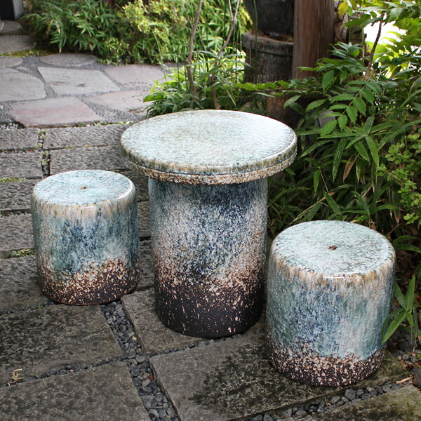 宝福寿吉 信楽焼 青窯肌 ガーデンテーブルセット 直径46cm 宝福寿吉