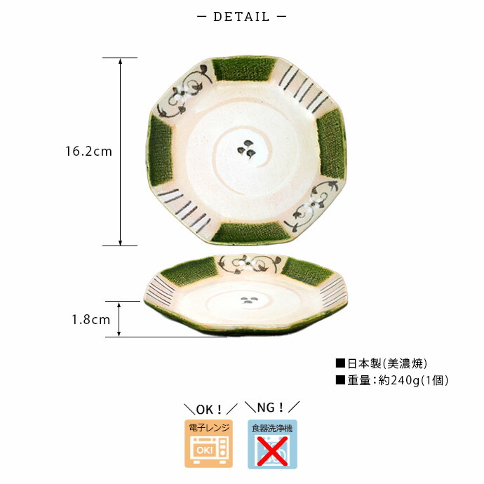 楽天市場】【3枚set】 瀬戸焼 志野織部 八角取皿 唐草絵 径16.2×高1.8