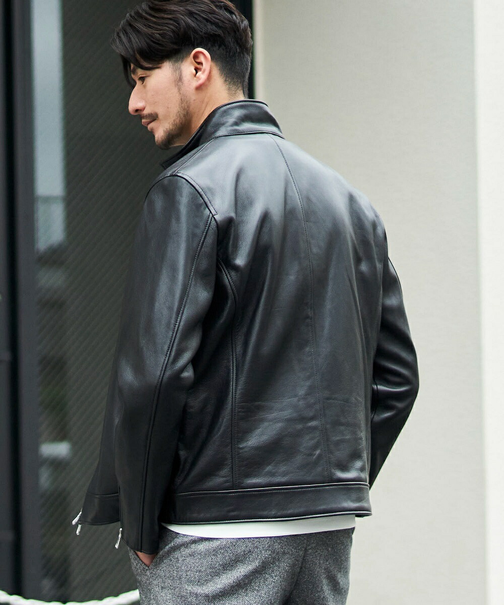 TETE HOMME】ラムレザーシングルライダースジャケット レザーブルゾン