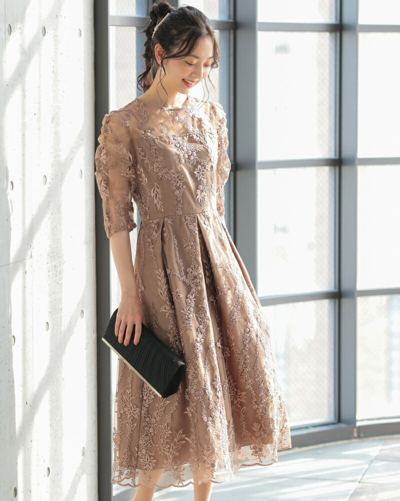 楽天市場】シアーレース バックリボン 結婚式 パーティードレス