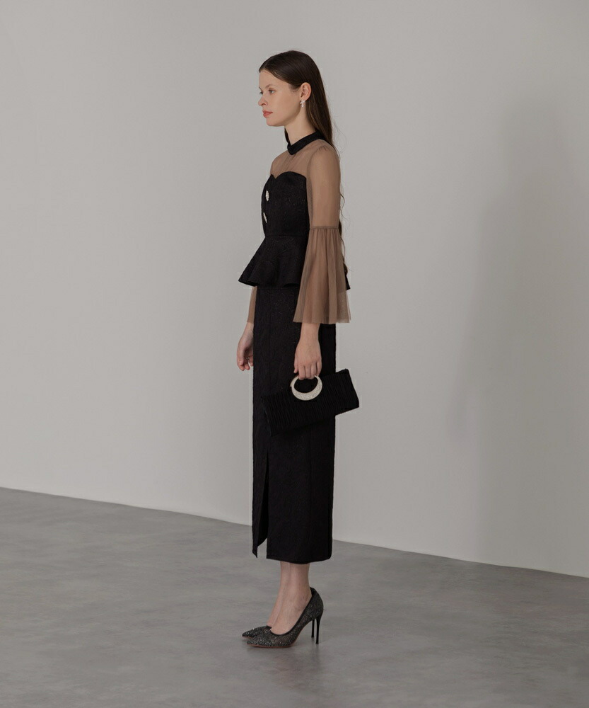 楽天市場】スパンコール刺繍ビジューボタンフレアスリーブセットアップ