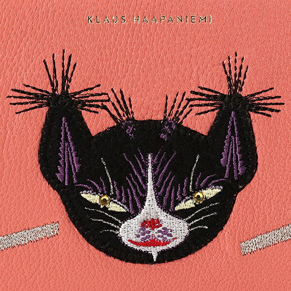 新品タグ付き】クラウスハーパニミ 二つ折り財布 本革製 猫刺繍 ネコ