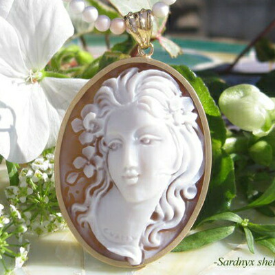 K18 カメオ ブローチ ペンダントトップ シェルカメオ 貝 約5 85×4 45