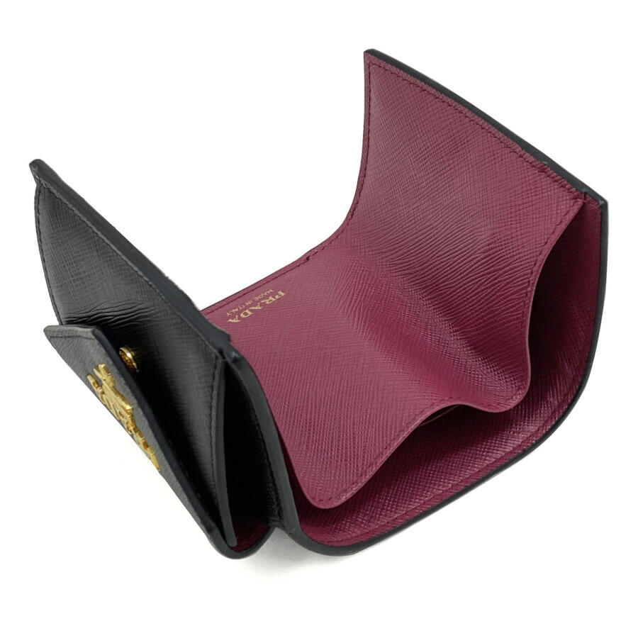 未使用級✨プラダ 現行 2つ折り財布 バイカラー 黒×ピンク RFIDタグ