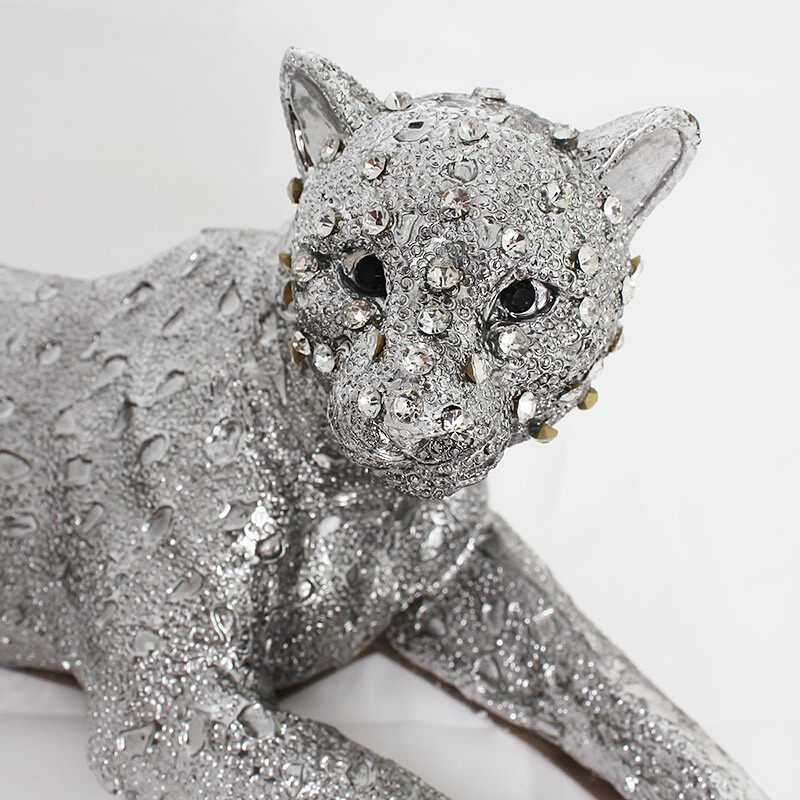 楽天市場】ヒョウの置物 豹 レオパード シルバー 動物 ラインストーン