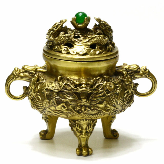 銅細工 龍蓋三足檀香炉 室内 薫香炉 香道具 装飾品 工芸