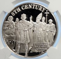 1997 COOK ISLANDS Charlemagne 8th Century PRF Silver 50 Dollars