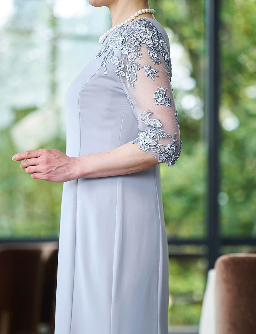 結婚式 母親ドレス グレー・マザーズドレス長袖 袖付き MD0404-GY|新郎