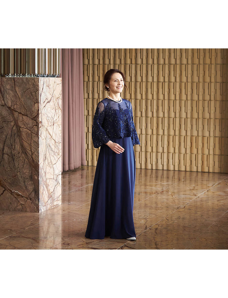 結婚式 母親ドレス ダークネイビーレース・マザーズドレス レース8分袖