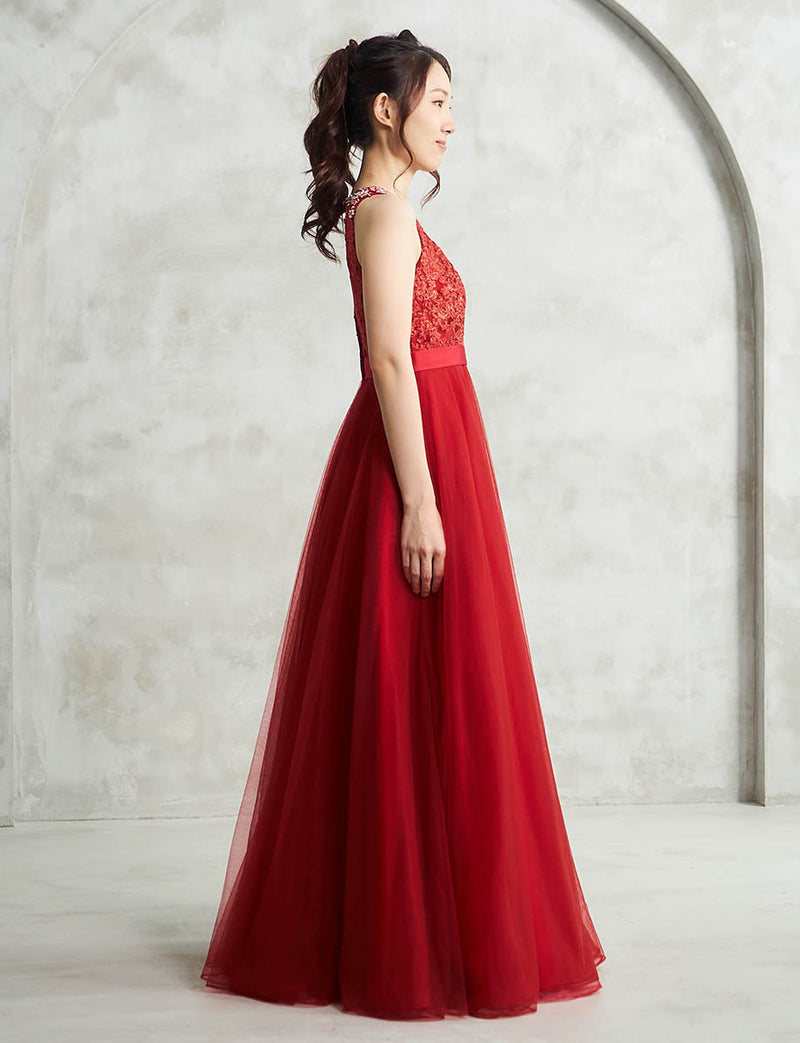 ロングドレス レッド アメリカンスリーブ 演奏会・ステージドレス