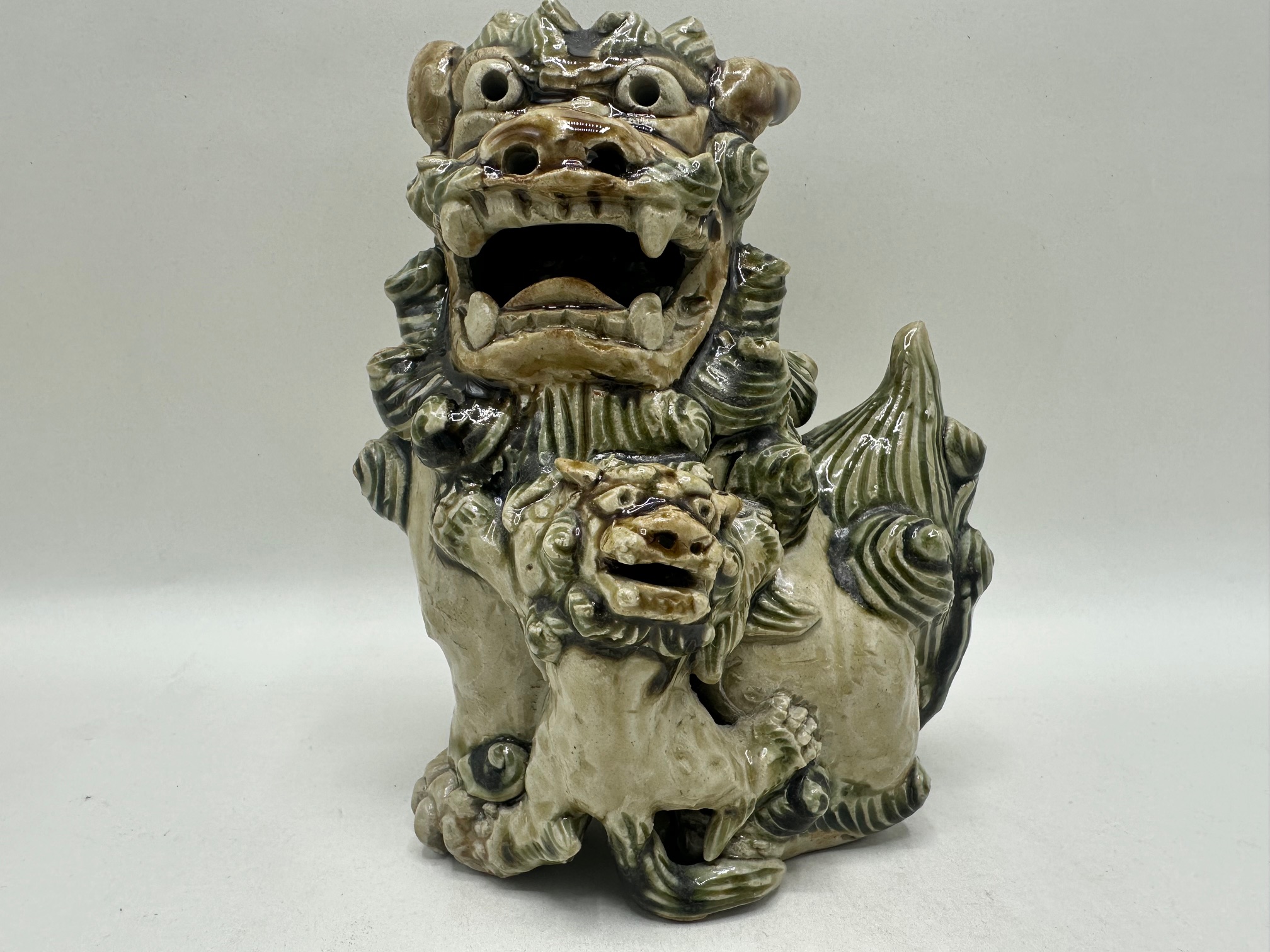 昭和レトロ 伝統工芸 陶器製 獅子舞 獅子頭 清酒 空き瓶 容器 古民家