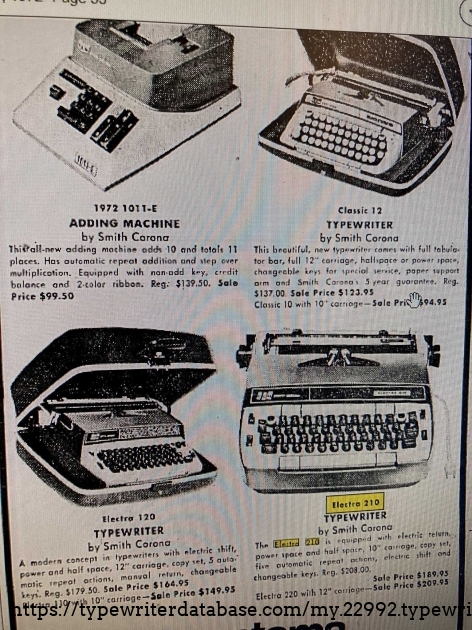 1972 Smith Corona Electra 210 on the Typewriter Database