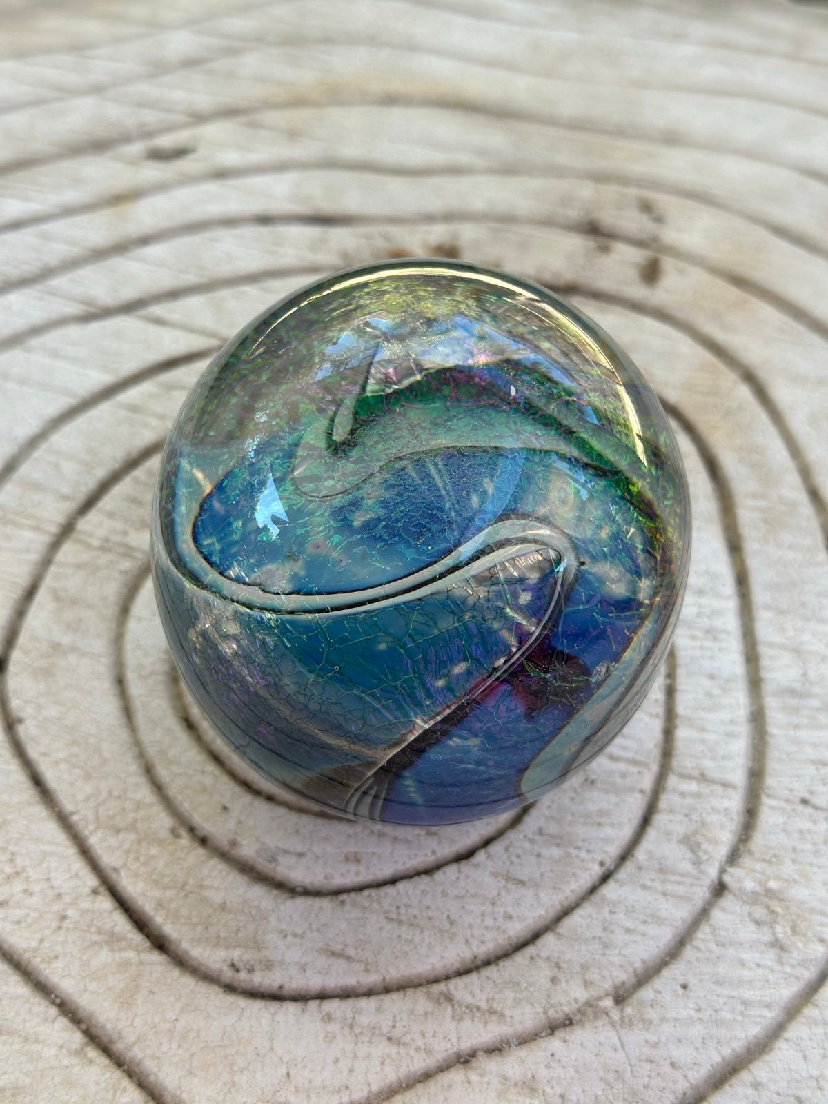 Robert Eickholt Vintage Iridescent Glass Paperweight 1992 - Glossy