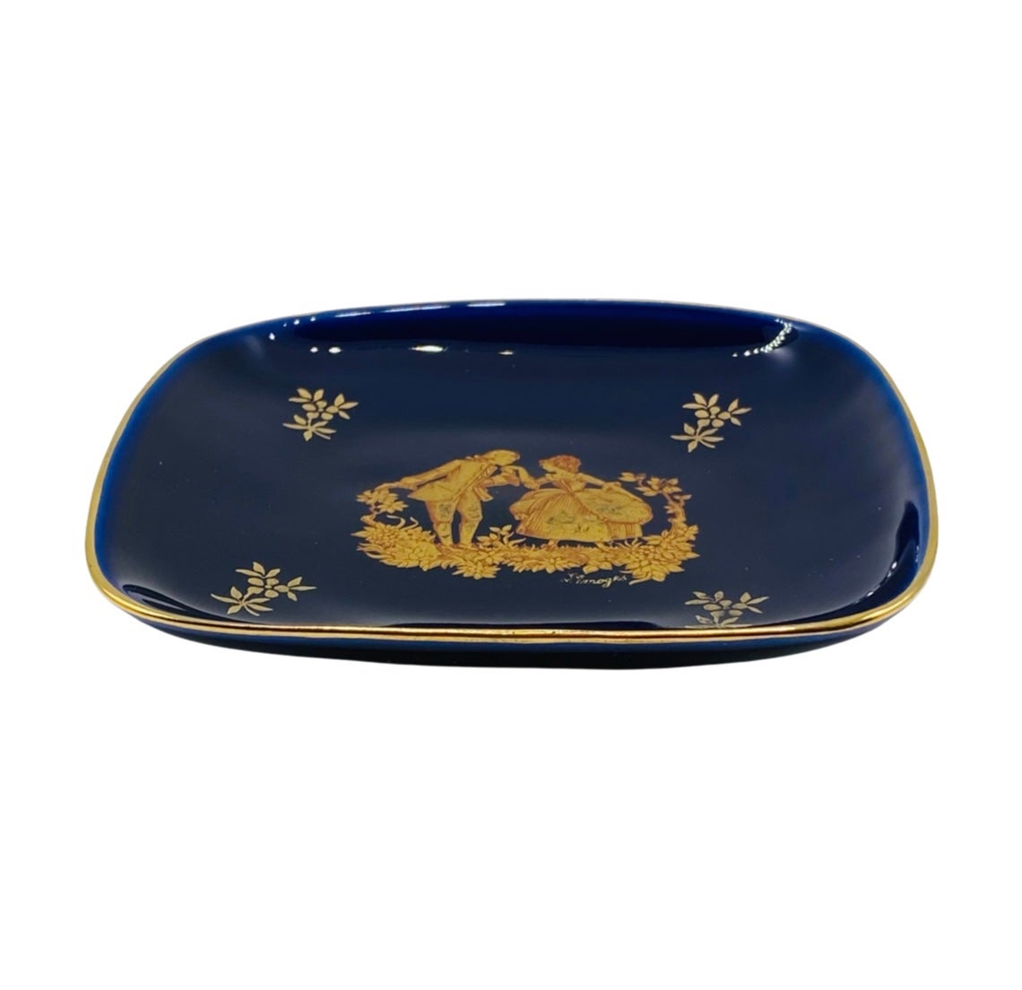 Limoges France D'Art 4.75” Cobalt Blue & Gold Porcelain Square