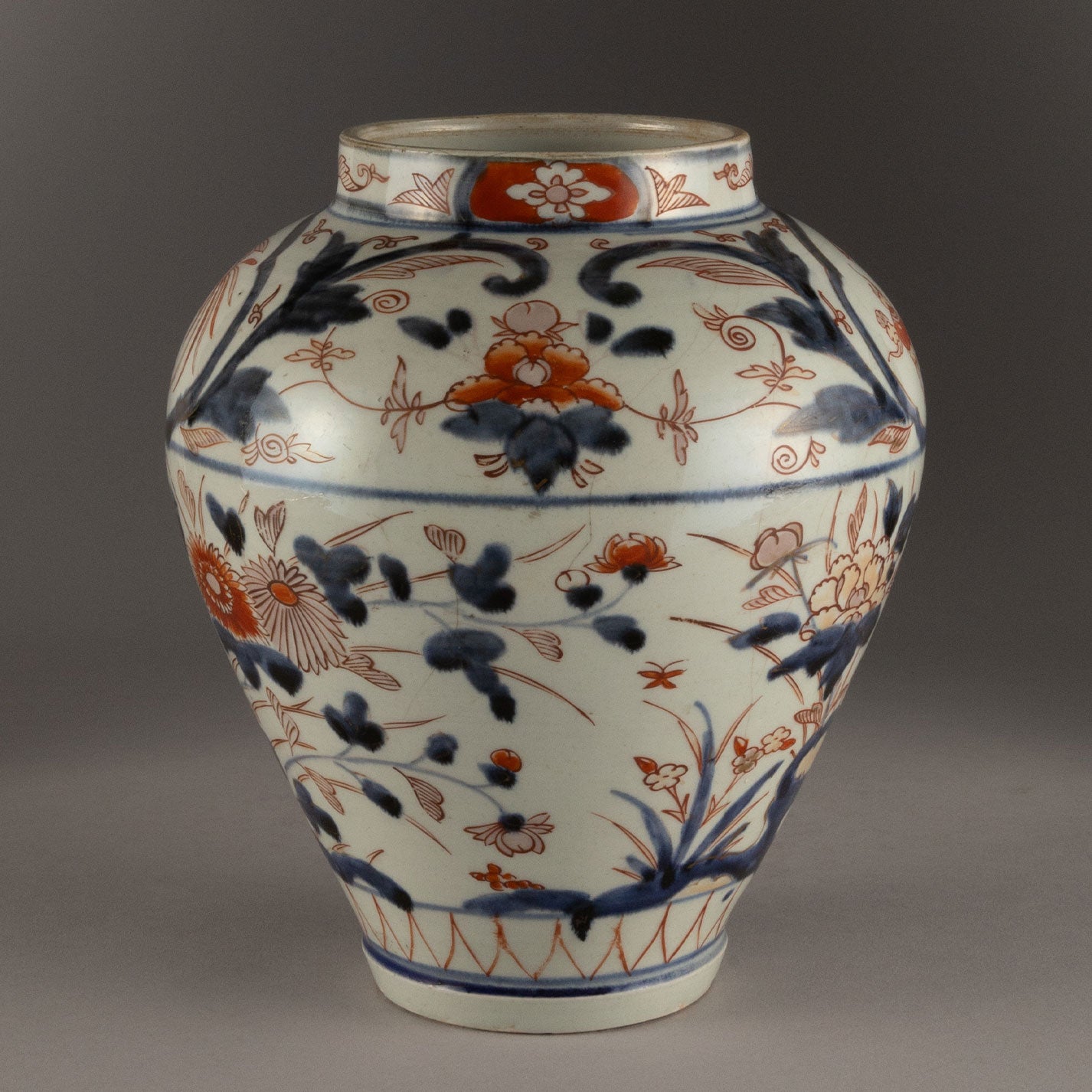 古伊万里 染付 壺型透かし 渦巻の図 六角 盃台 E471AS-CGm 古伊万里 染