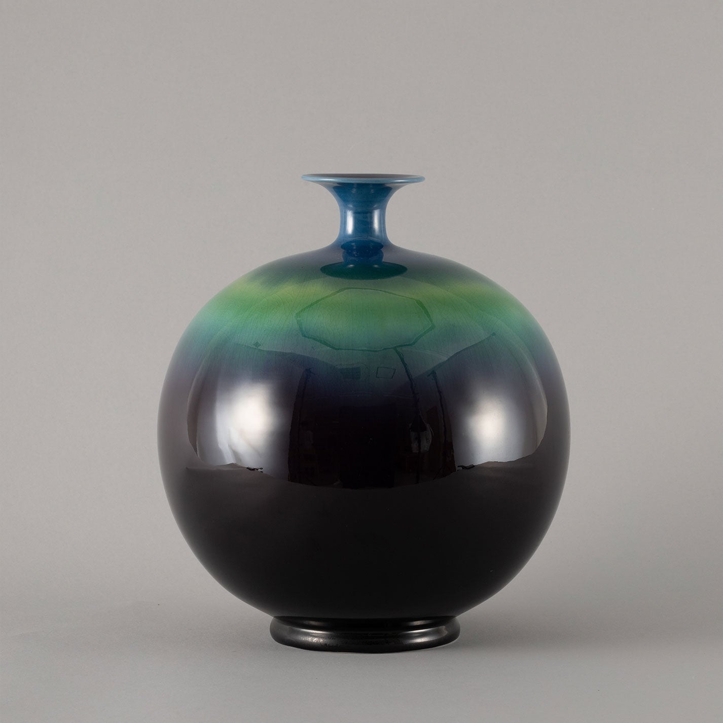 佳香】人間国宝 三代 徳田八十吉(正彦) 碧明釉花入 本物