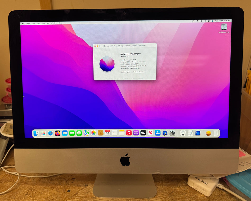 Apple iMac 21.5-inch Late 2012 2.7GHz Quad-Core Intel Core i5