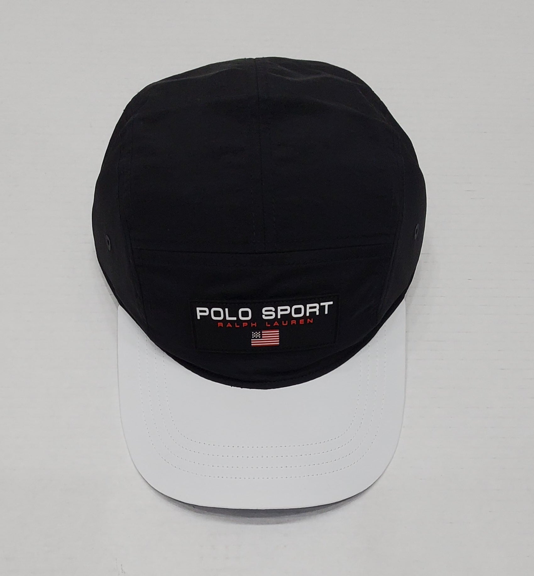 Nwt Polo Ralph Lauren Black/White Polo Sport 5 Panel Nylon Hat