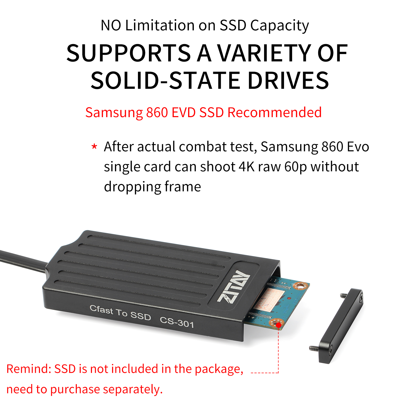 ZITAY CCTECH CFast to SSD Converter Adapter CFast2.0 CFast Memory