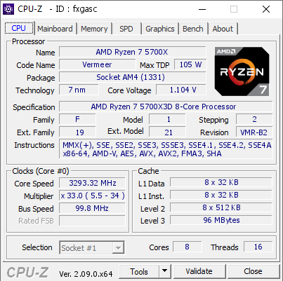 AMD Ryzen 7 5700X @ 3293.32 MHz - CPU-Z VALIDATOR
