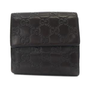 2つ折り財布 ウォレット グッチシマ GG柄 レザー ロゴ型押し 濃茶