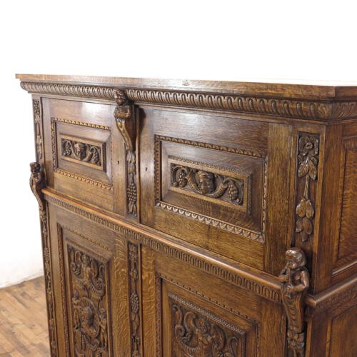 イタリアアンティーク キャビネット 収納棚 オーク材 v_63112