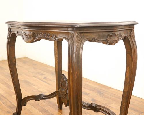 イタリア製 猫脚 ウッド サイドテーブル 象嵌細工 ビーチ 無垢材