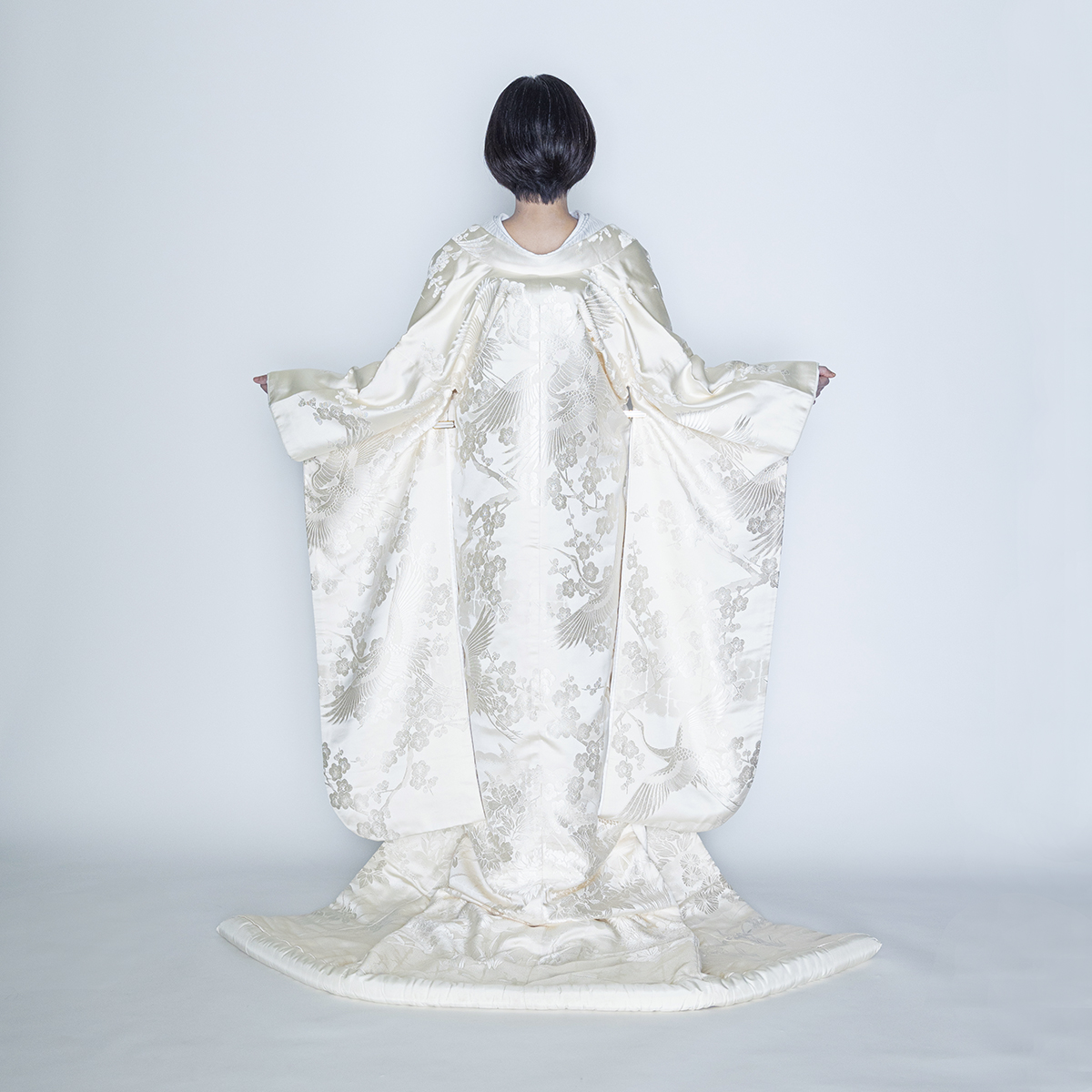 特選アンティークAPSS 鶴地文様 正絹訪問着 綸子 鶴尽くし 古美術