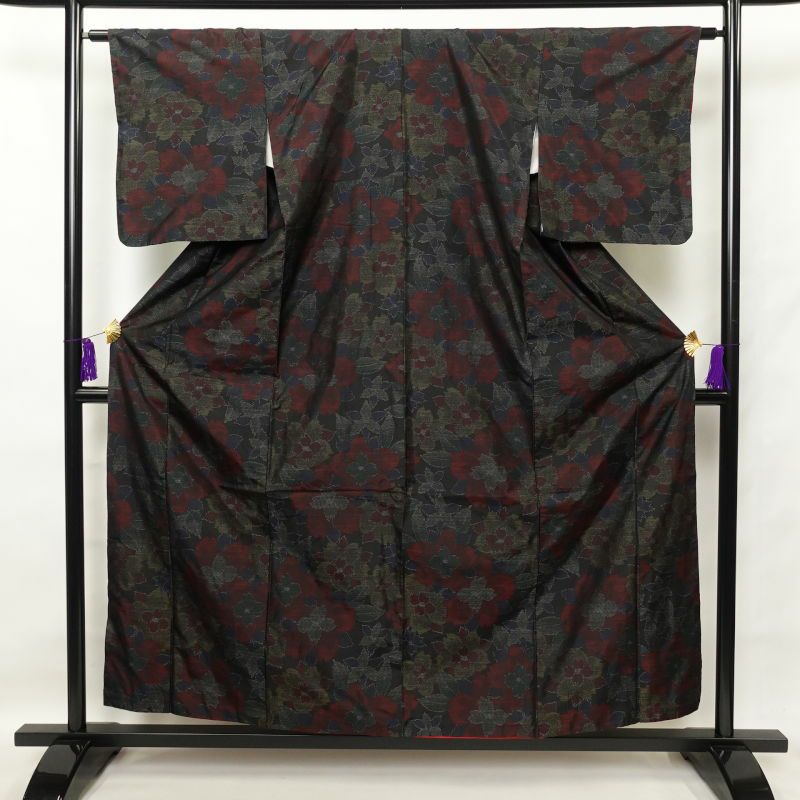 大島紬 証紙なし 正絹 古典柄 袷仕立て 身丈159cm 裄丈65cm 青・紺 | M