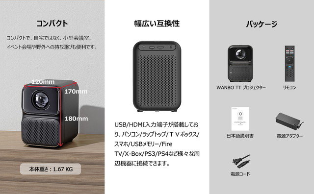 定価45000円-550ANSI】Wanbo TT プロジェクター本体 2025年最新】wanbo