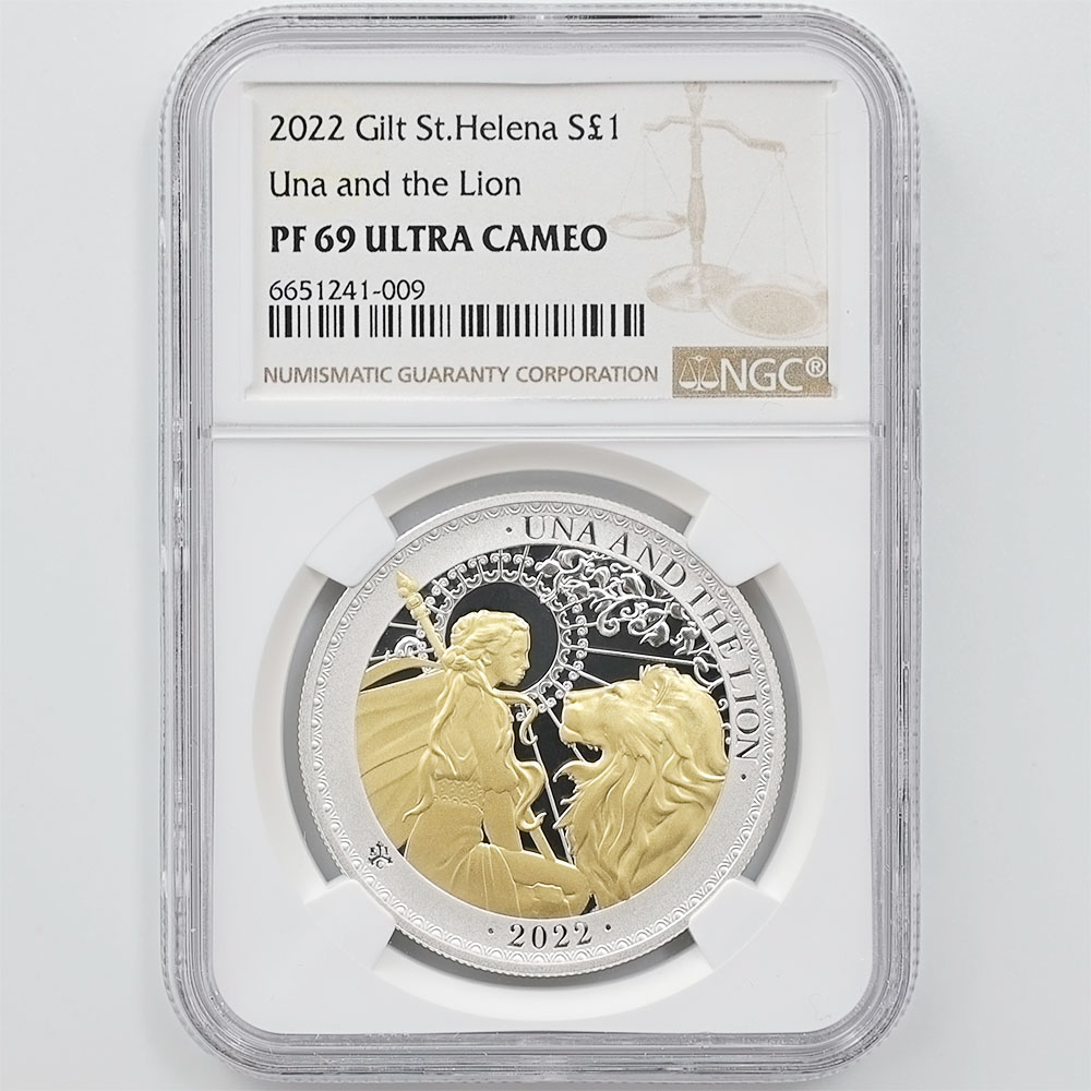 2022 英領 セントヘレナ ウナとライオン 金メッキ 1 ポンド 銀貨 1