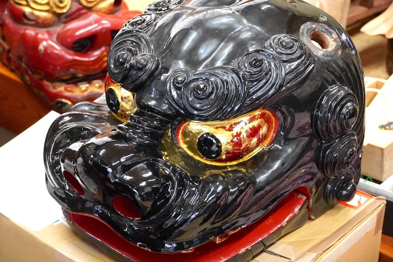 獅子頭 獅子舞 伝統工芸品 朱塗り 漆塗り 手彫り 縁起物 魔除け 中