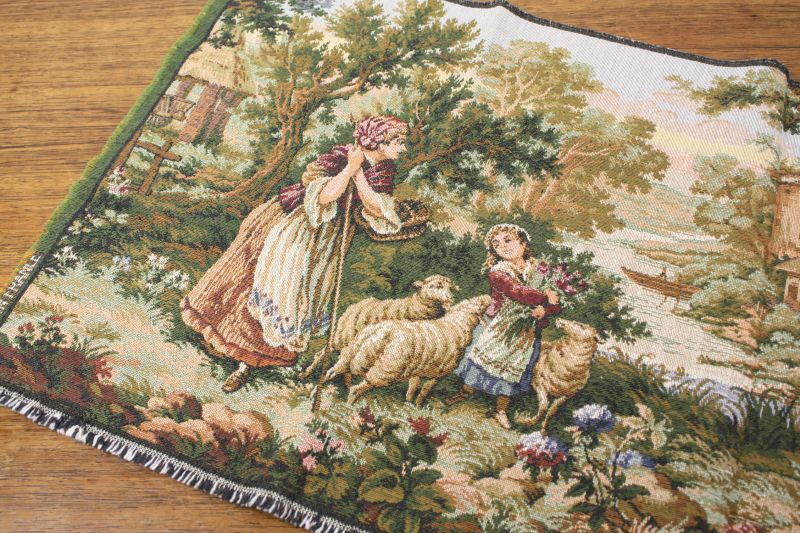 フランスアンティーク ゴブラン 織 風景画 タペストリー ラグ ランナー
