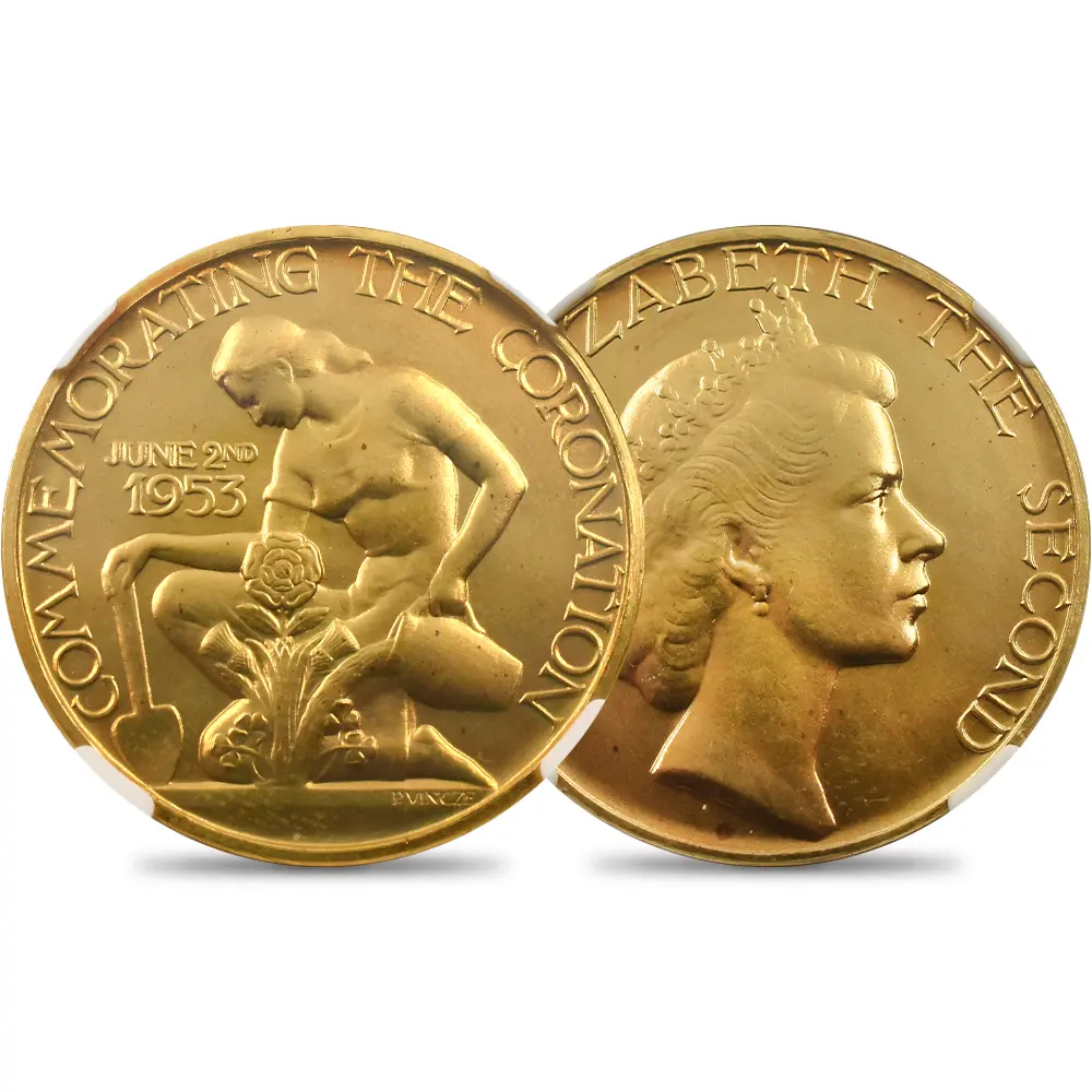 1953 エリザベス2世 戴冠記念 金メダル NGC MS64 BHM-4451 箱付き【No9
