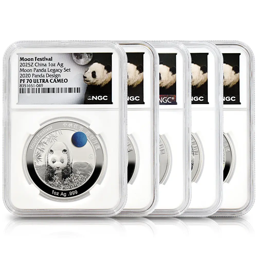 中国 2025発行 2020-2024デザイン パンダ 中秋節 1オンス銀メダル 5枚