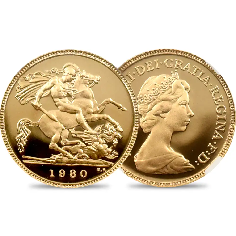 1980年 イギリス エリザベス女王 ソブリン金貨 PF70UCAM 最高鑑定 1980