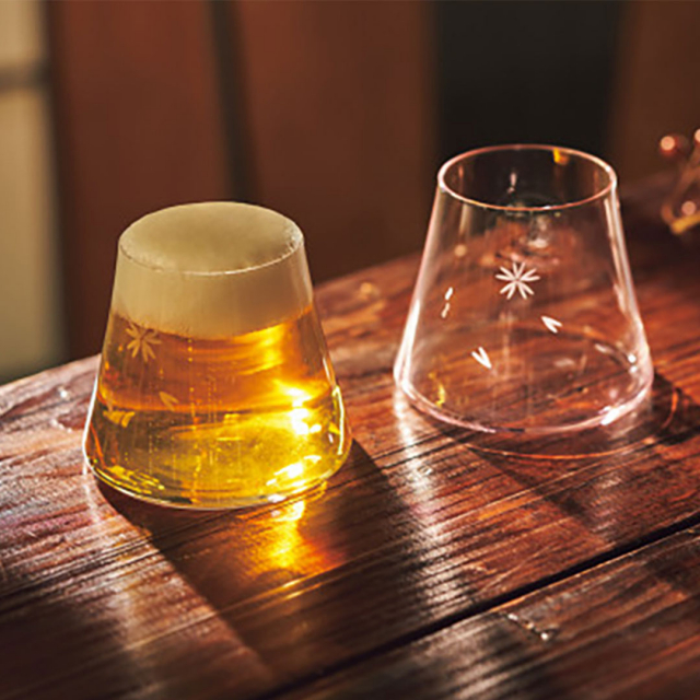 田島窯 江戸硝子 富士山 宝永グラス 紅白ペア(木箱入) [CONCENT]コンセント