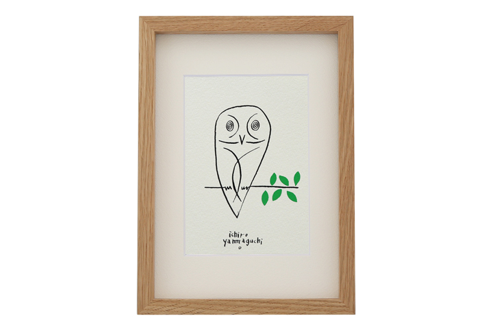 山口一郎 原画 フクロウ ポストカードサイズ 裏面サイン・絵あり 山口