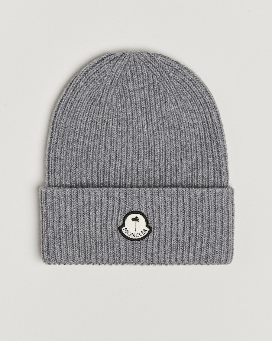 Moncler Genius X Palm Angels Rib Wool Beanie Grey at CareOfCarl.com