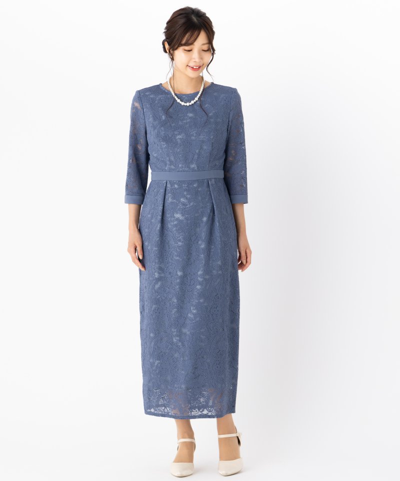 大きいサイズ】エメ ペイズリー柄レース袖付きタイトパーティードレス