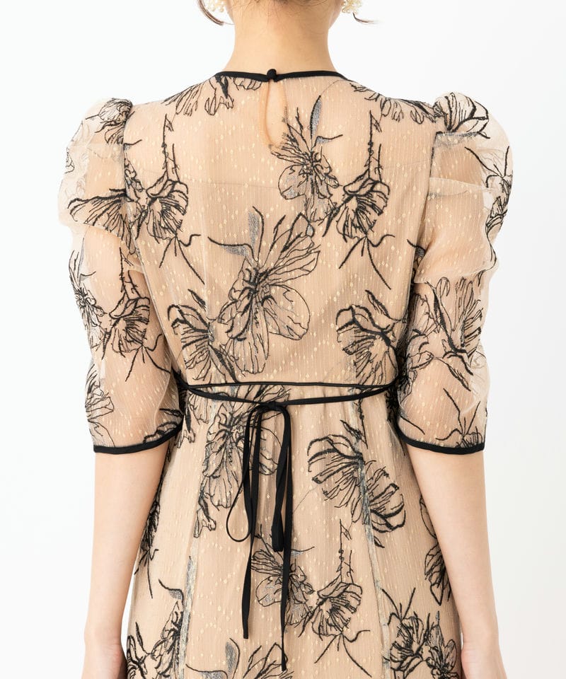 LEJA 花柄リボンパフスリーブマーメイドワンピースドレス S LEJA 花柄