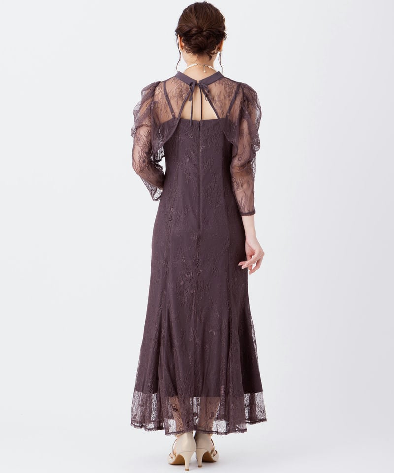 新品 Mサイズ チャコール ボレロレイヤードレースドレス ドリードール