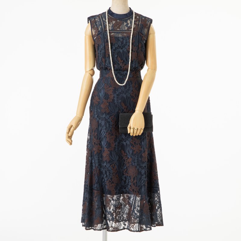 soir dolce】ノースリーブ ネイビー ドレス soir dolce】ノースリーブ