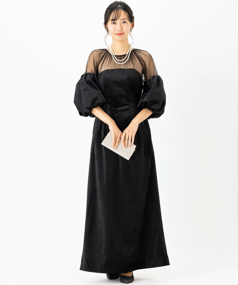 AMERISOUFFLE SLEEVE VELOUR DRESS