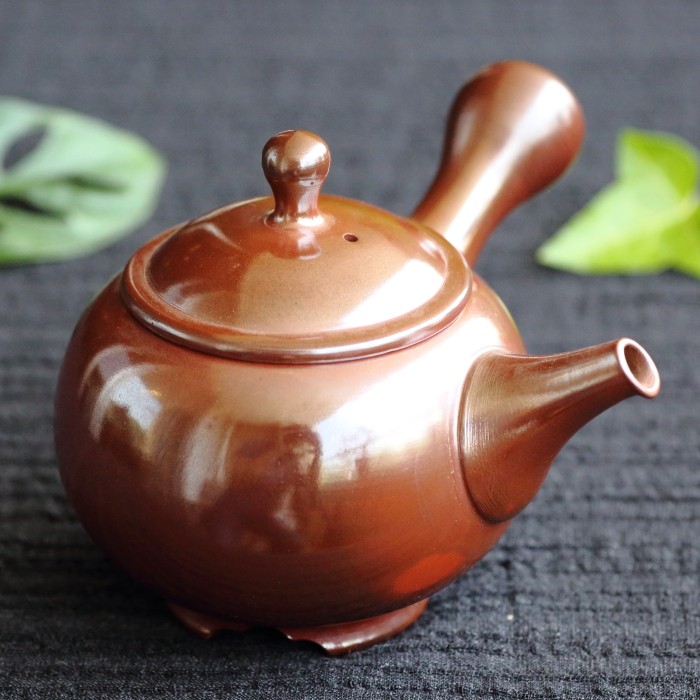 煎茶道具 陶元 常滑焼 朱泥 茶壺 梅彫紋 扇面寿 茶壷 茶入 陶芸 MB21