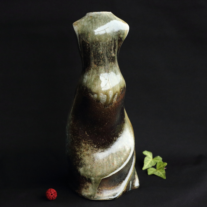 馬場隆志 Torso 備前窯変蒼花器 登窯焼成 作家もの備前焼花入れ 自然釉