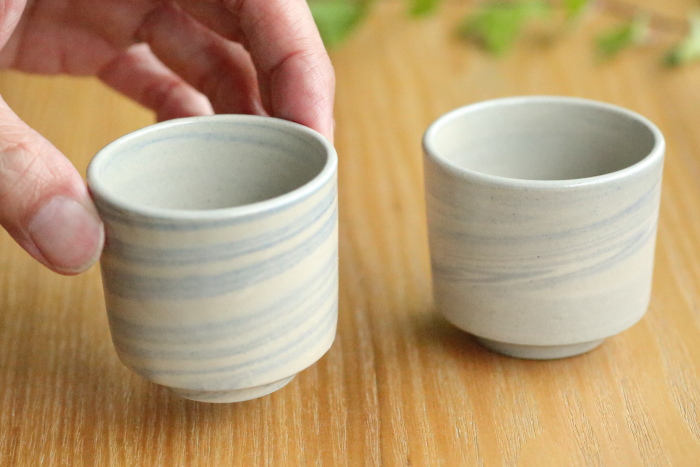 小西洋平 青練り込み茶杯 満容量100ml 常滑焼煎茶碗 作家もの茶杯 名匠